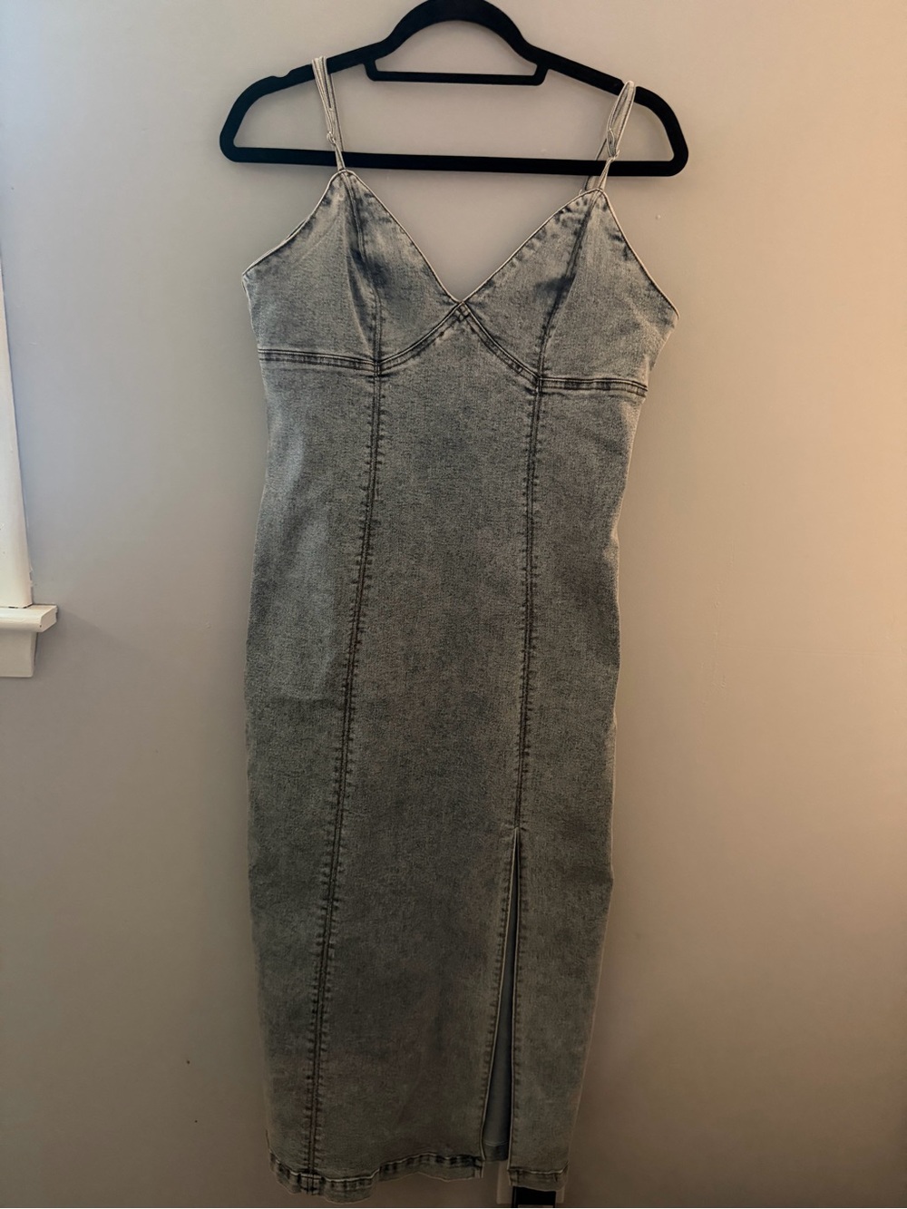 Habitual Light Wash Denim Midi Dress with Front Slit - Picture 3 of 6